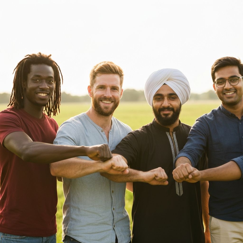 Diverse group of men standing together in unity