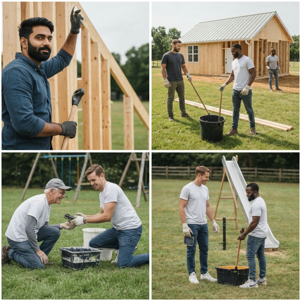Diverse men working together in community service