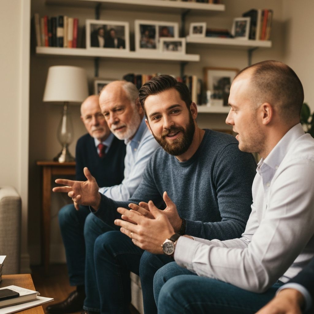 Diverse men in mentoring conversation